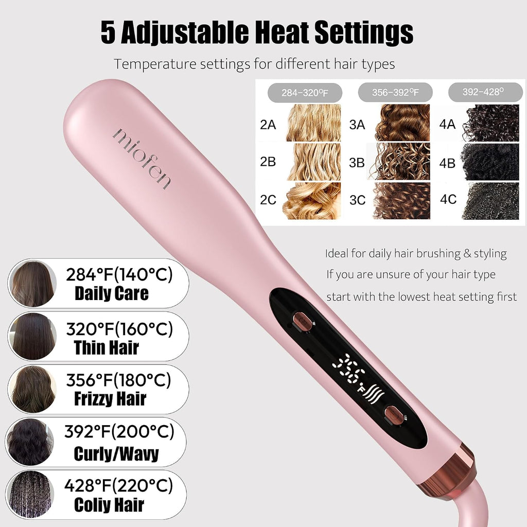 Steam Hair Straightener Brush, 3-in-1 Pro Hair Straightening Brush for Women and Coily Hair, Anti-Frizz and Hair Nourishment with Less Damage, Travel Dual Voltage | Straightener Brush