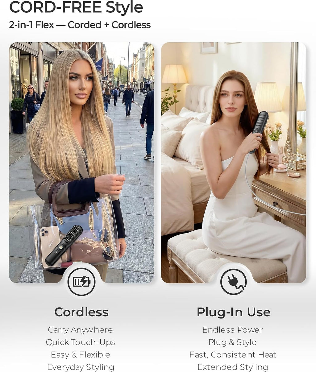 Cordless Hair Straightener Brush for Travel Touch-Up, Model Z6-LF01
