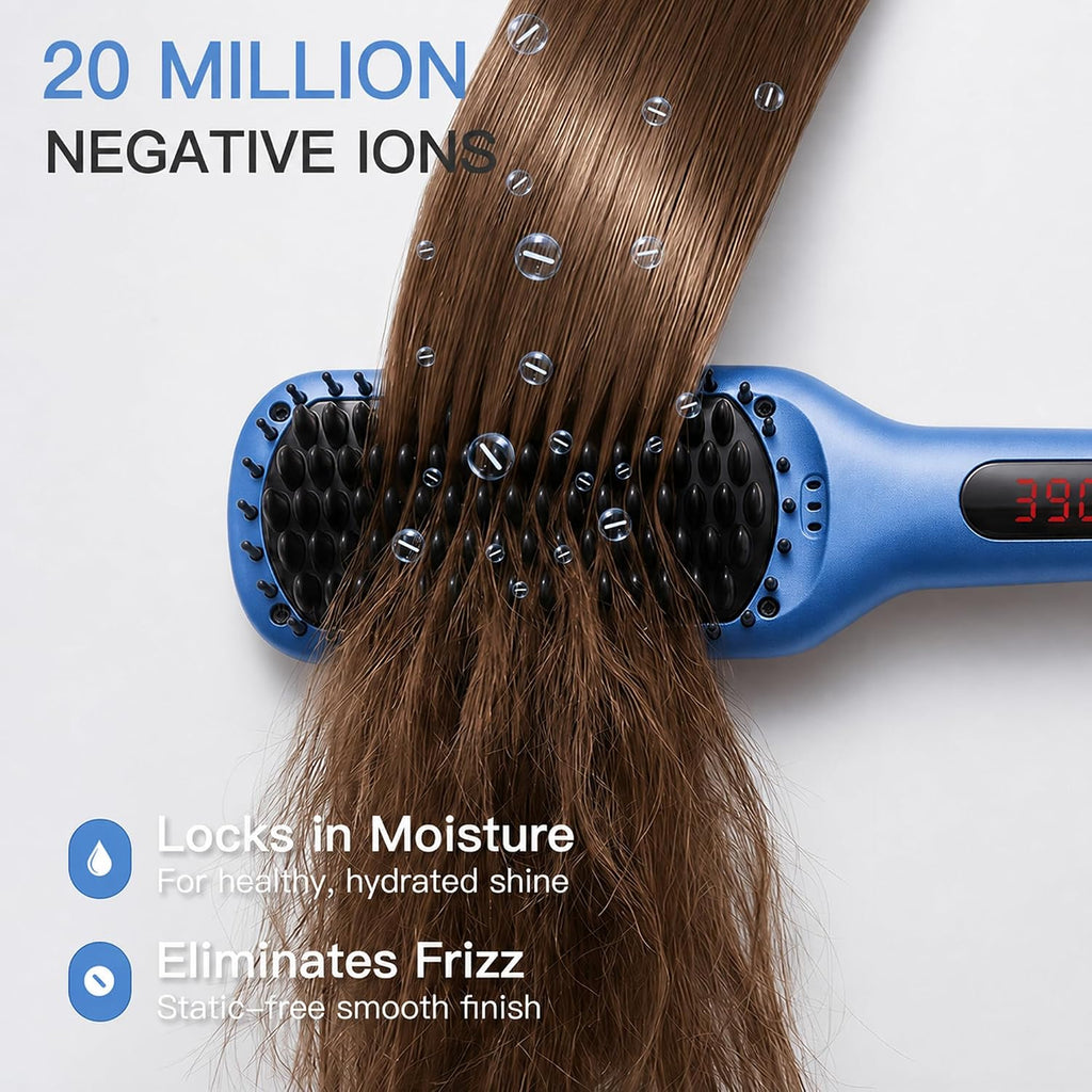 MEGAWISE Ceramic Ionic Hair Straightener Brush, 20s Heat, Dual Voltage