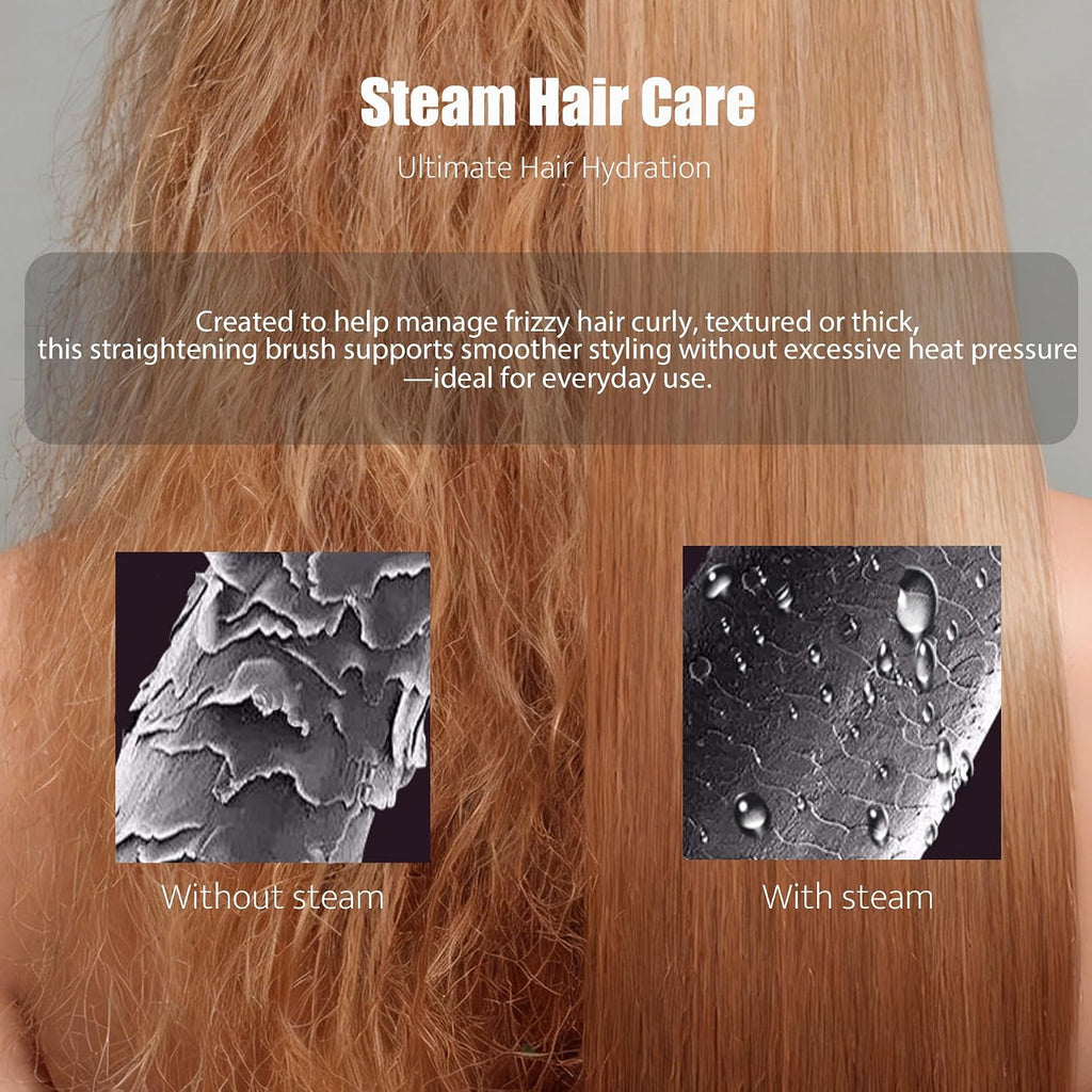 Steam Hair Straightener Brush, 3-in-1 Pro Hair Straightening Brush for Women and Coily Hair, Anti-Frizz and Hair Nourishment with Less Damage, Travel Dual Voltage | Straightener Brush