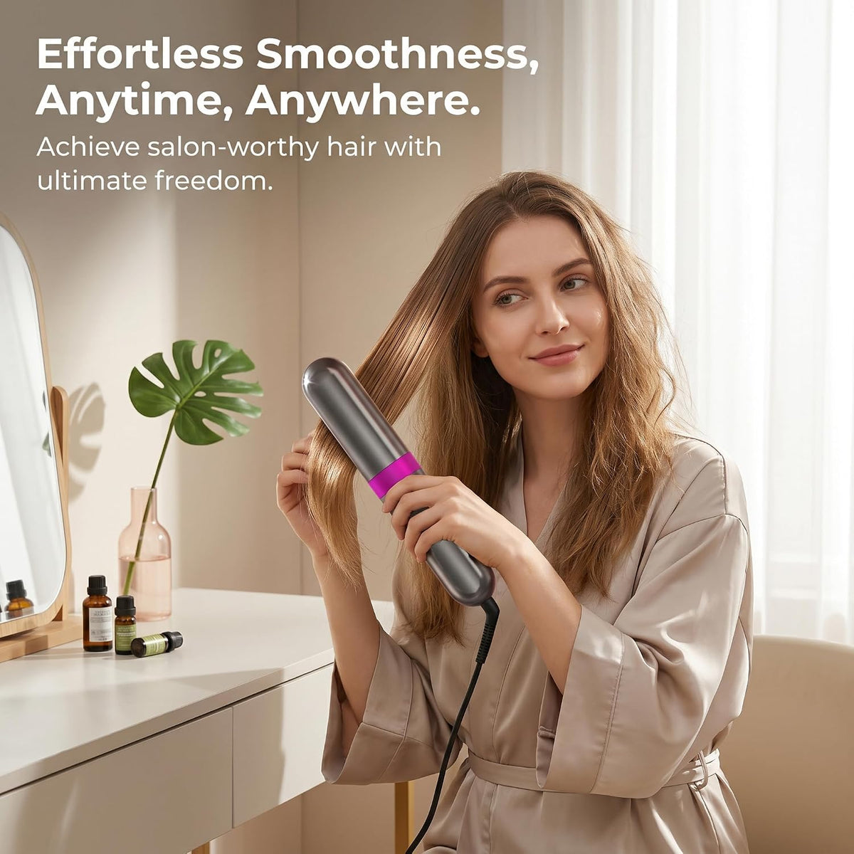 Go Brush Pro 2026 Upgraded Cordless Hair Straightener Brush, Ionic Anti-Frizz, MCH Fast Heating, Anti-Scald, 3 Heat Levels, 4000mAh Type-C Fast Charging, Portable Travel Styling Tool for Women