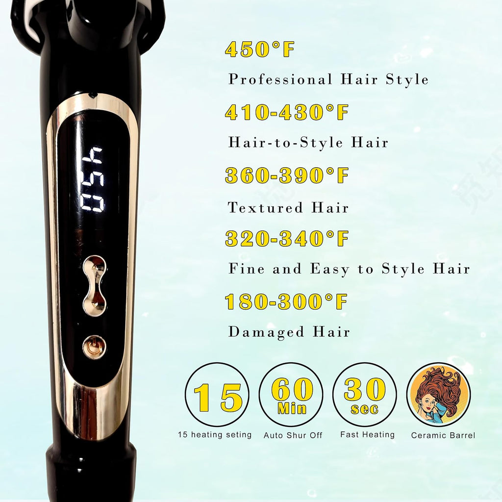 abp 1 Inch Curling Iron Extra Long Barrel with Clamp Instant Heatup to 450F
