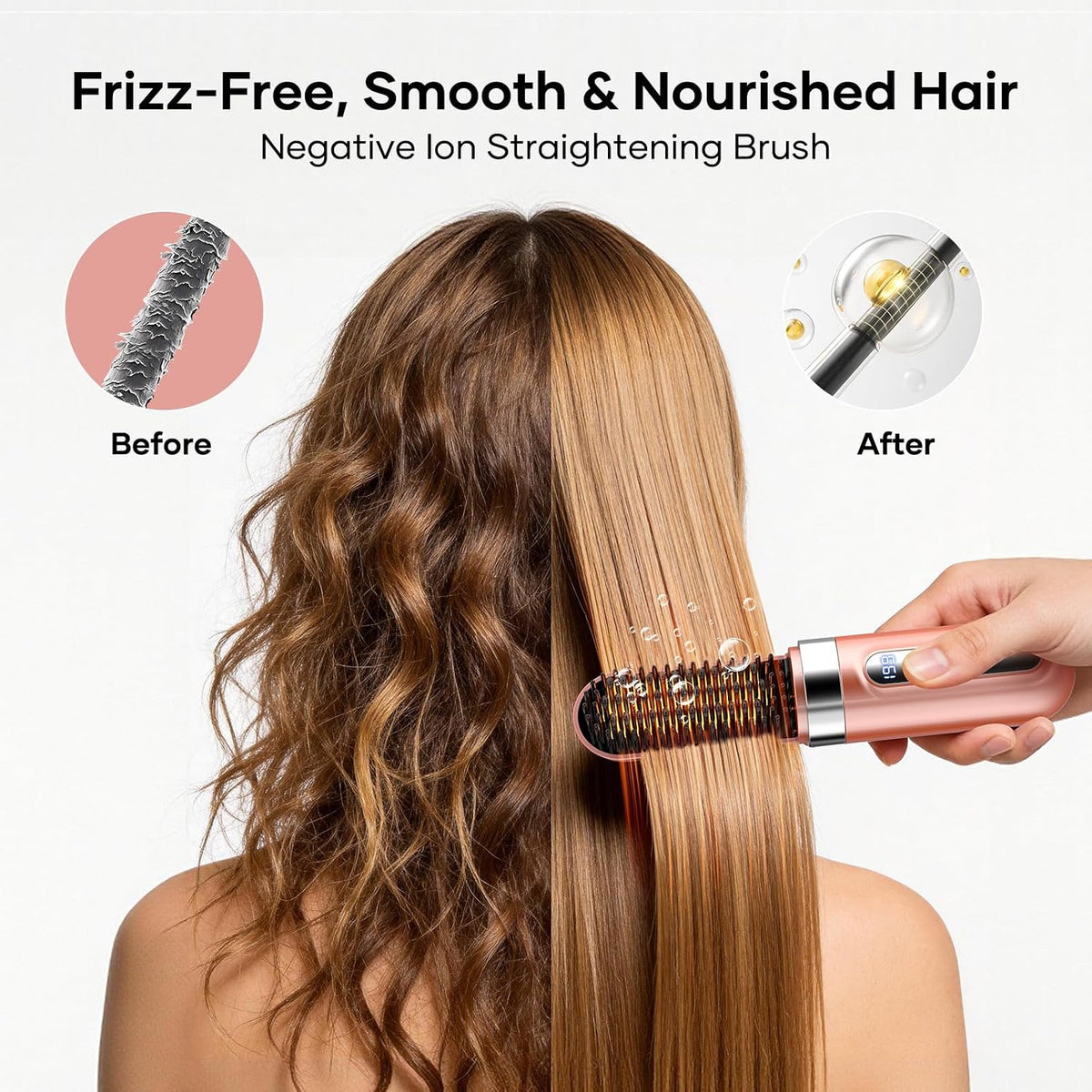 Cordless Hair Straightener Brush, Mini Brush for All Hair Types