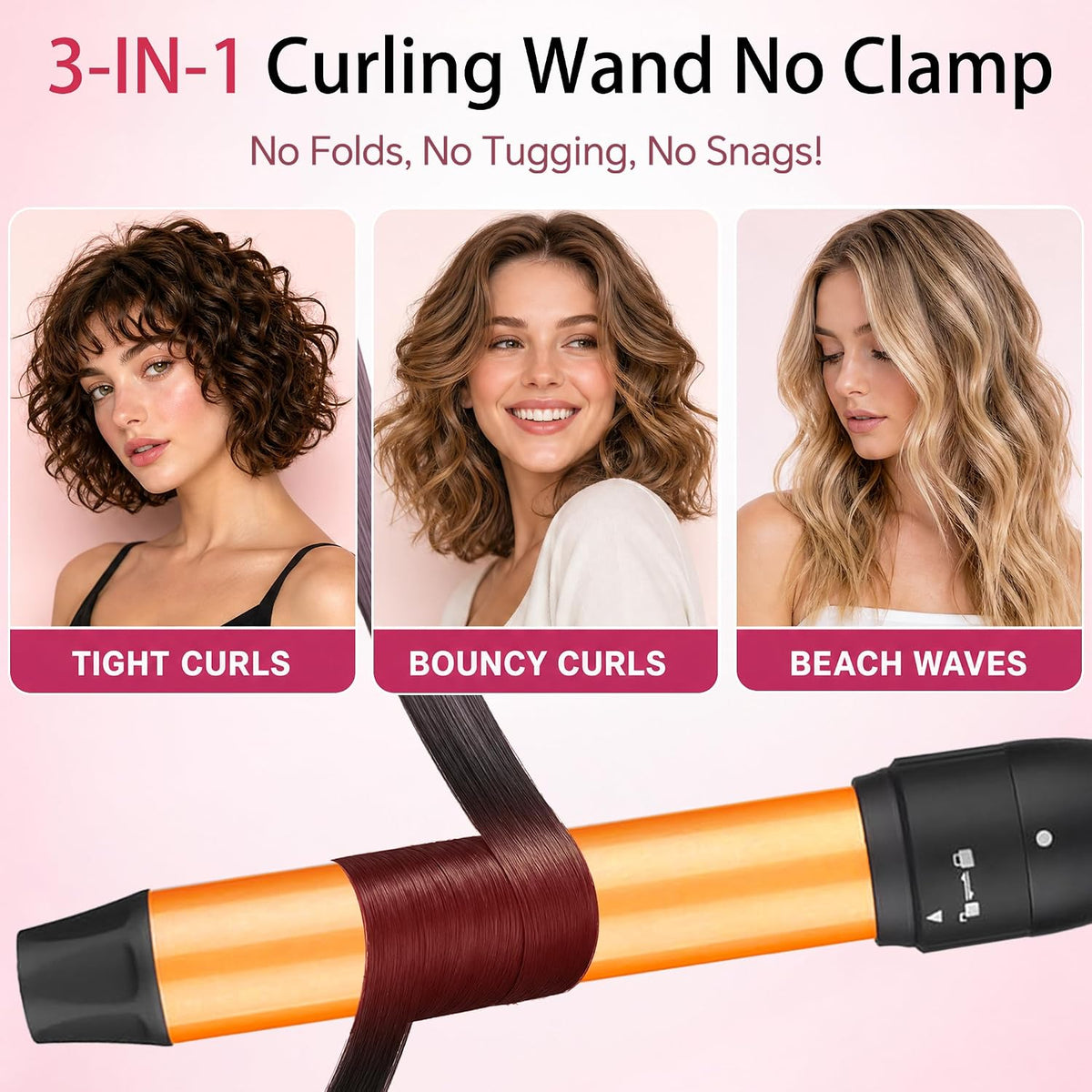 UNOBEY 3 in 1 Curling Iron Set, Hair Curling Wand Set with Ceramic