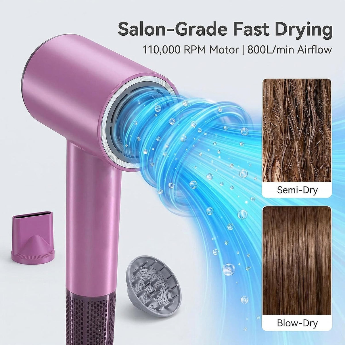 High-Speed Hair Dryer with LED Display: 110,000 RPM Ultra-Quiet 56dB