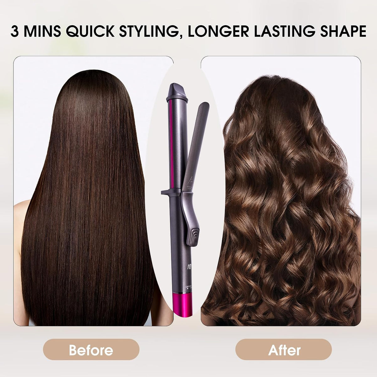 Nycoba 1.25 Inch Hair Curling Iron, 6 Temperature Settings, Light Pink