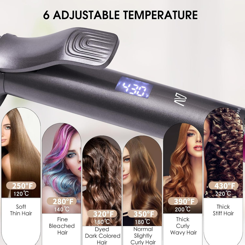 Nycoba 1.25 Inch Hair Curling Iron, 6 Temperature Settings, Light Pink