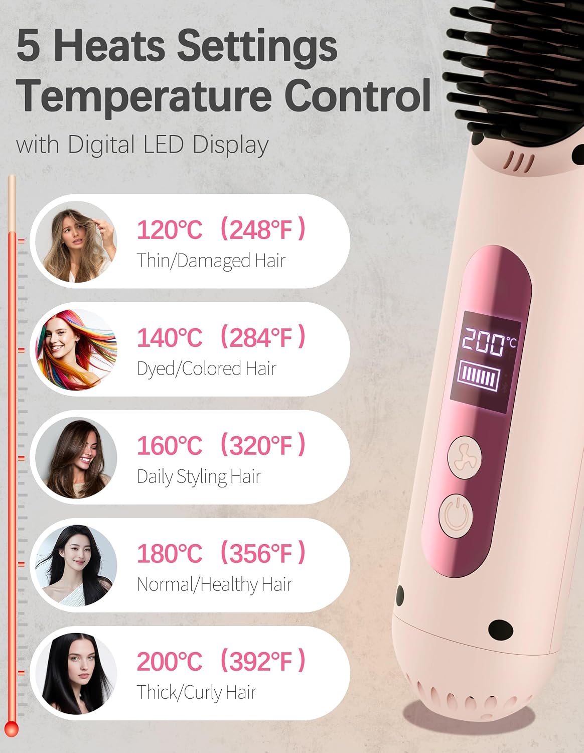Cordless Hair Straightener Brush,Portable Hair Straightener,Pink