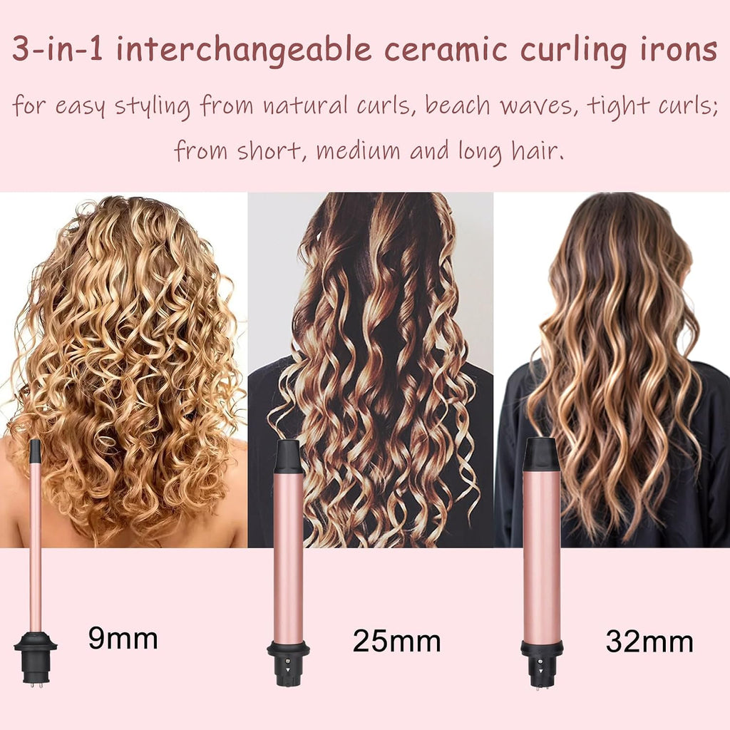 UNOBEY 3 in 1 Curling Iron Set, Hair Curling Wand Set with Ceramic