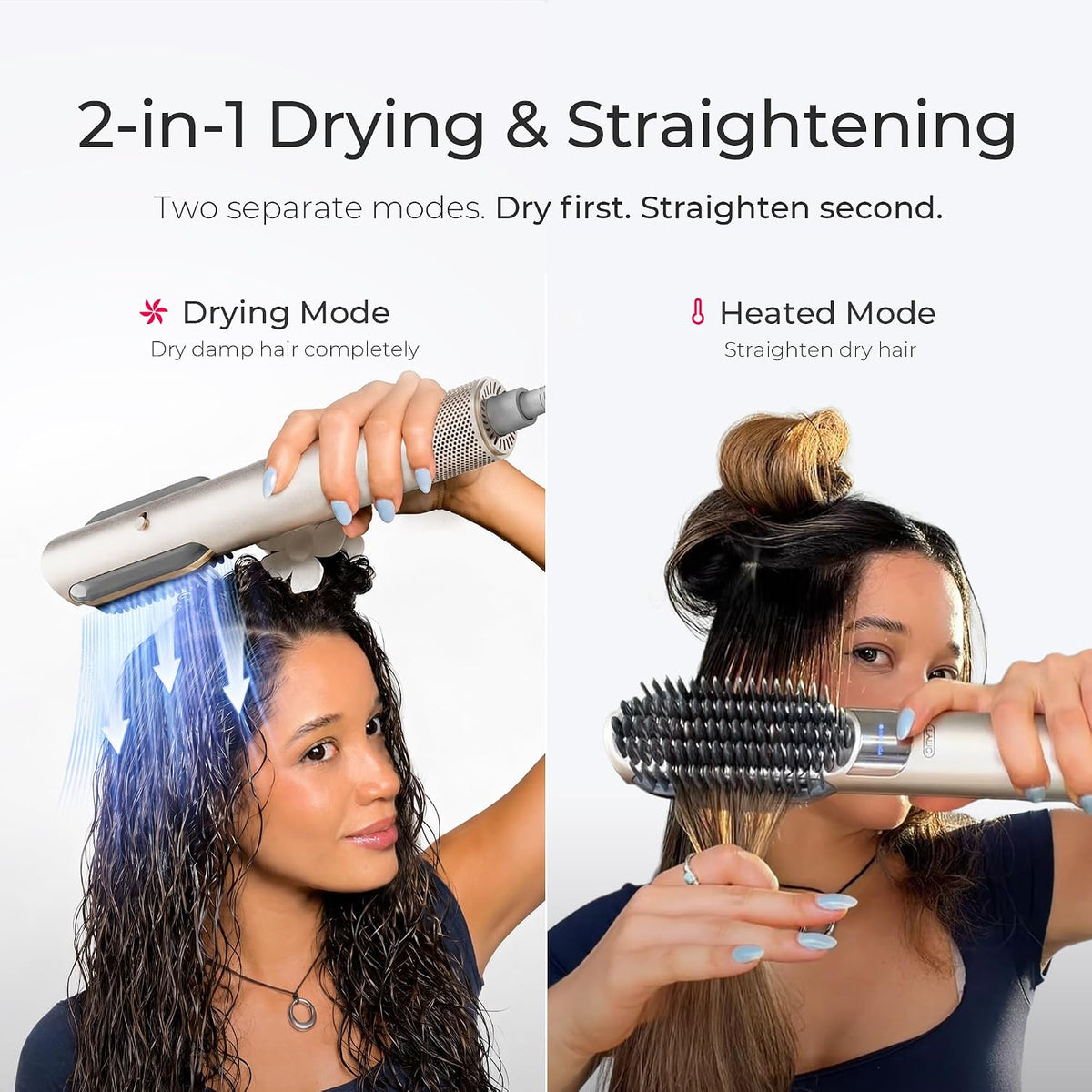 TYMO Hair Straightener Brush Blow Dryer 2-in-1, 2X Faster Wet to Dry Hair Straightener Hot Comb for Smooth Styling, Flowy Ionic Air Straightening Styler for Women, Add Shine & Less Heat Damage, Gold