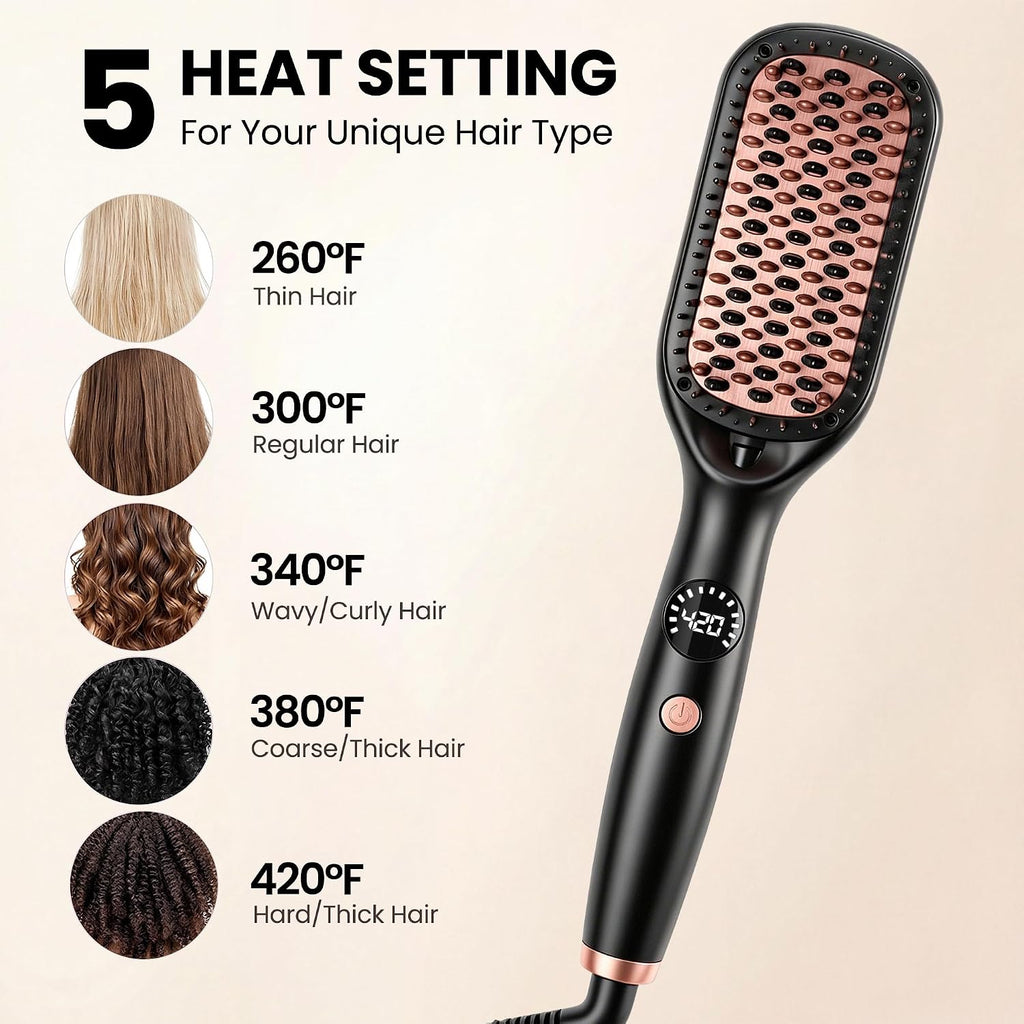 Hair Straightener Brush,2-in-1 Ionic Straightening Brush& Hot Comb