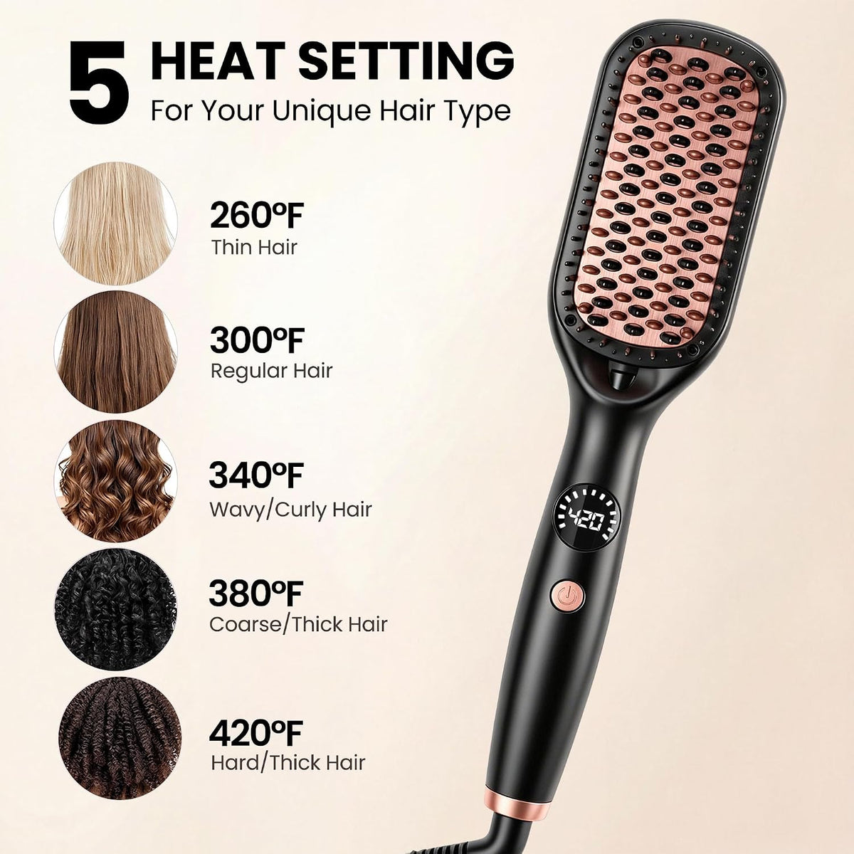 Hair Straightener Brush,2-in-1 Ionic Straightening Brush& Hot Comb