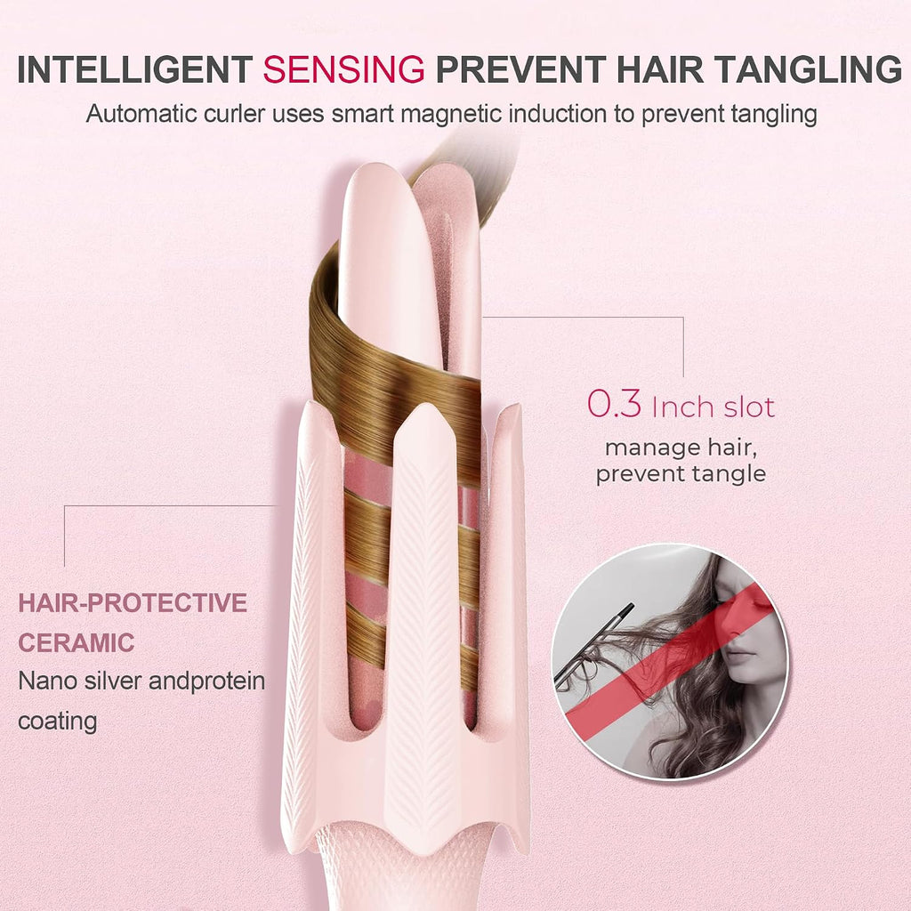 BILITOK Auto Curling Iron with 4 Temps, 3 Timers & Shut-Off (Pink)