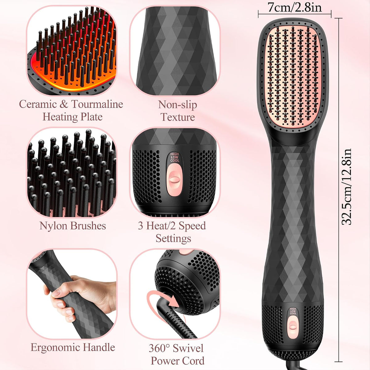 Hair Dryer Brush Blow Dryer Brush Straightener, 4-in-1 Professional 1200W Ionic Hot Air Brush Styler with Ceramic & Tourmaline Technology, One Step Hair Dryer & Styler Volumizer for All Hair Types
