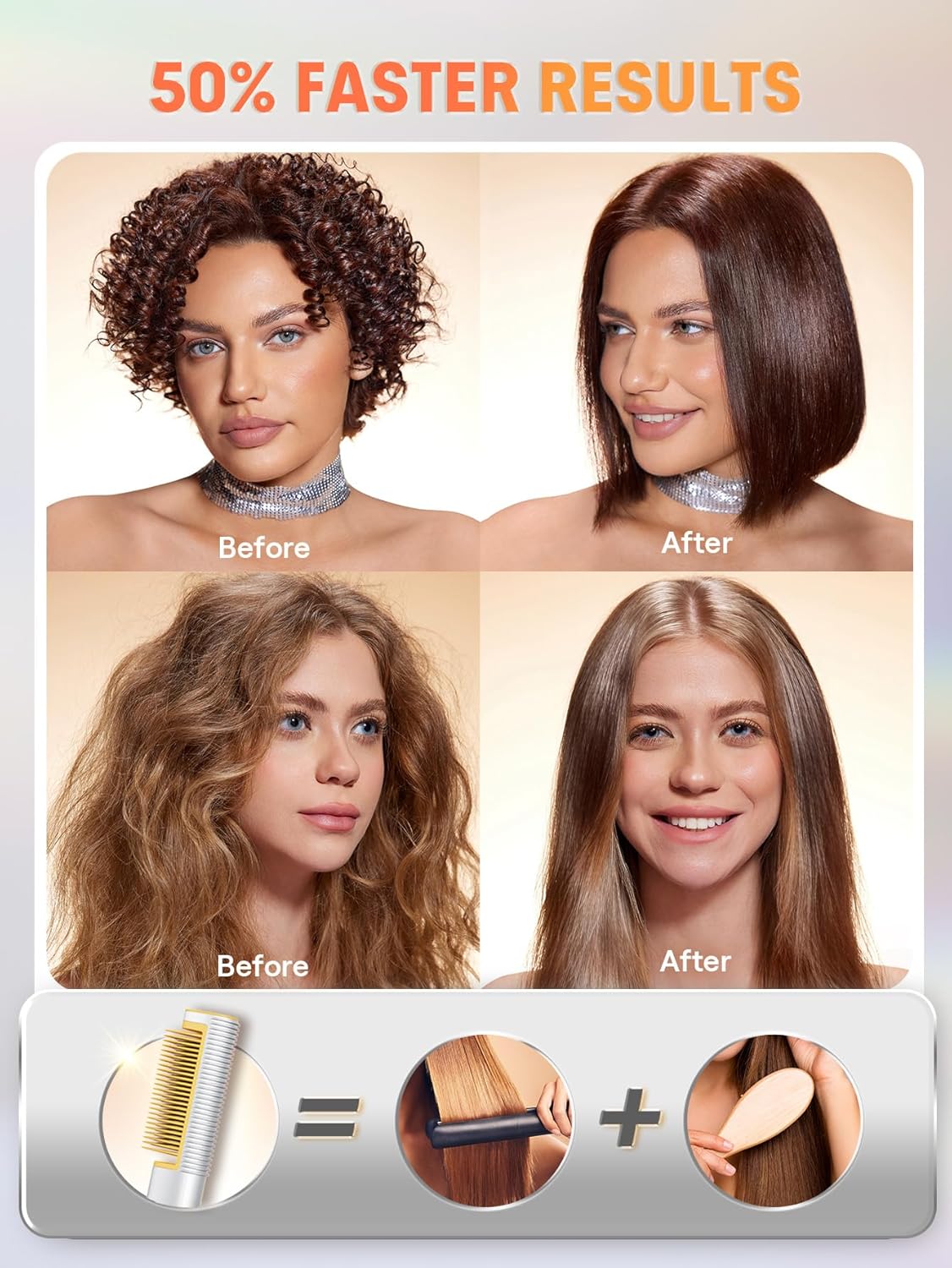 SHEGLAM Hair Straightener Brush, Hair Straightener with 24K Gold Comb, 3D Ionic Hot Comb Straightener, Anti-Scald Design, Auto-Off, Frizz Control, Sleek & Smooth Styling