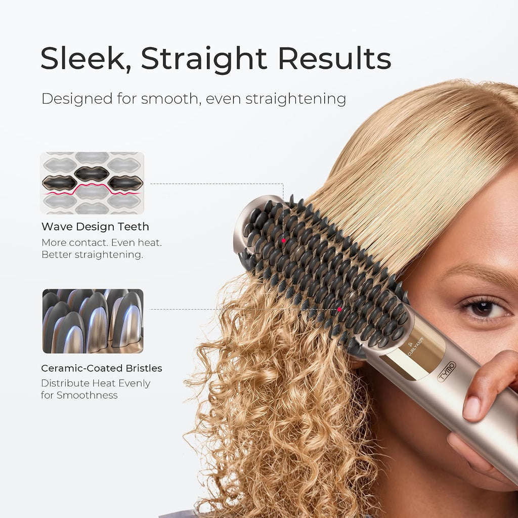 TYMO Hair Straightener Brush Blow Dryer 2-in-1, 2X Faster Wet to Dry Hair Straightener Hot Comb for Smooth Styling, Flowy Ionic Air Straightening Styler for Women, Add Shine & Less Heat Damage, Gold