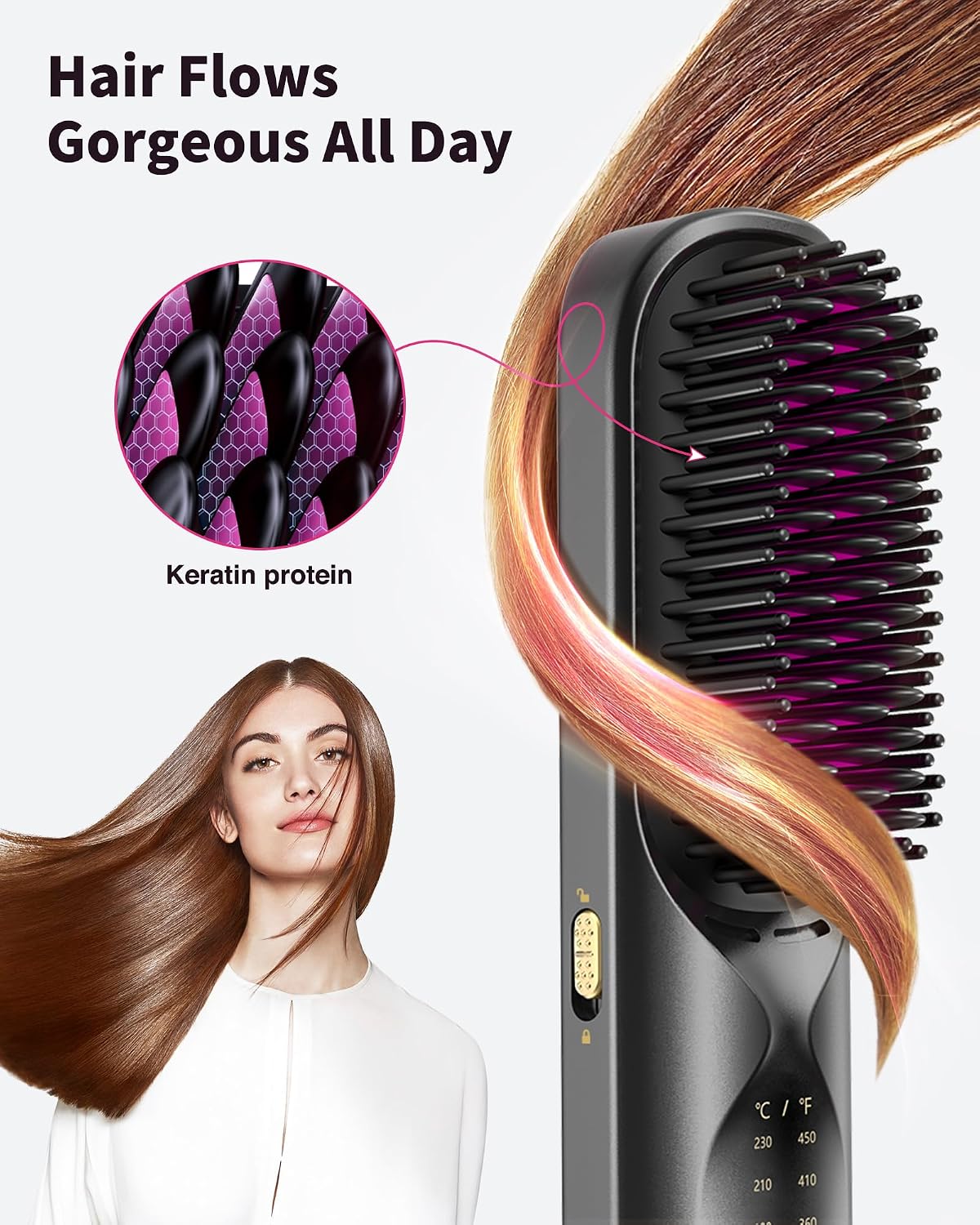 Bopcal Cordless Hair Straightener Brush for Travel, Upgraded Mini Portable Hair Straightening Brush for Women & Men, 300M Anti-Frizz Negative lons Straightening Comb, lonic Care & Fast Heating