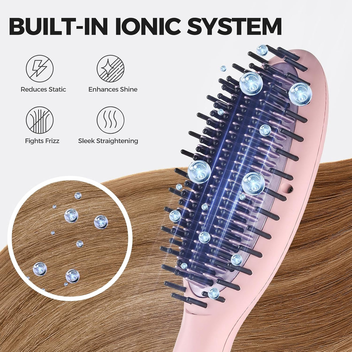 Rozamor Ionic Hair Straightener Brush, Ceramic Straightening Brush with LCD