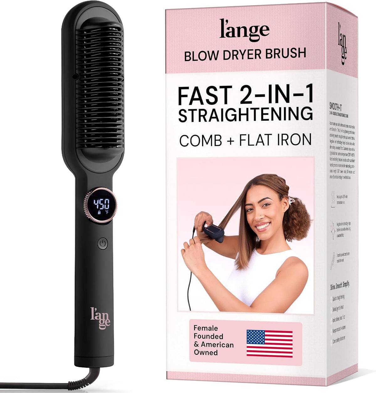 L'ANGE HAIR Smooth It 2-in-1 Hair Straightener Brush, Black