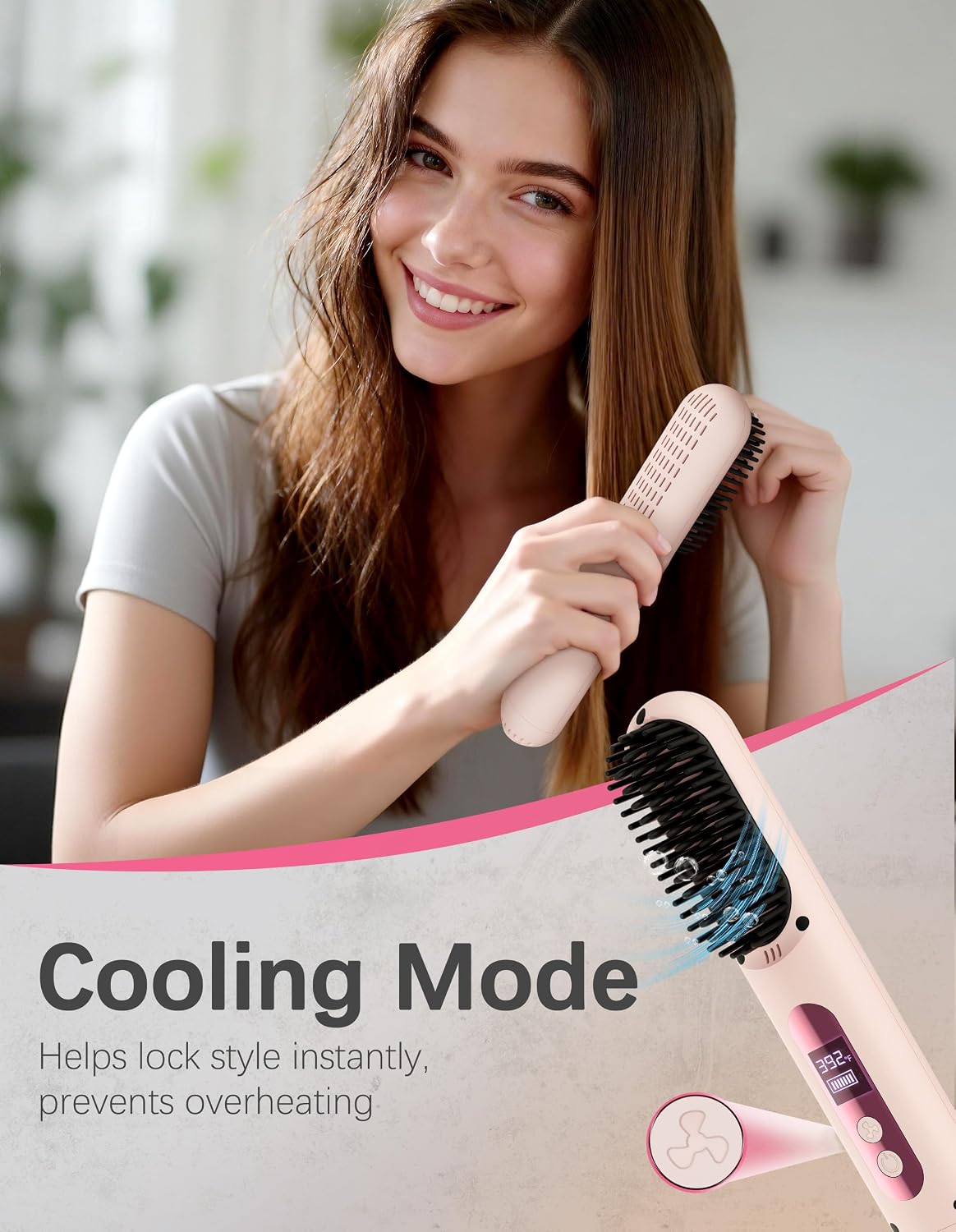 Cordless Hair Straightener Brush,Portable Hair Straightener,Pink