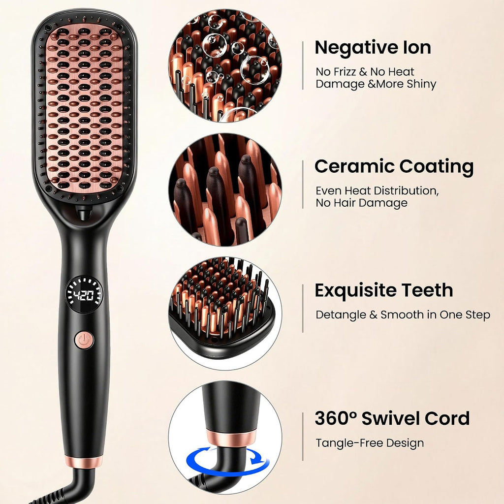 Hair Straightener Brush,2-in-1 Ionic Straightening Brush& Hot Comb