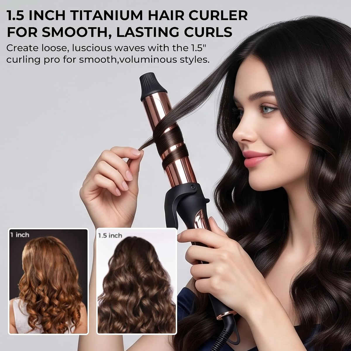 Rozamor 1.5 Inch Titanium Curling Iron, Hair Curler for Long-Lasting Curls