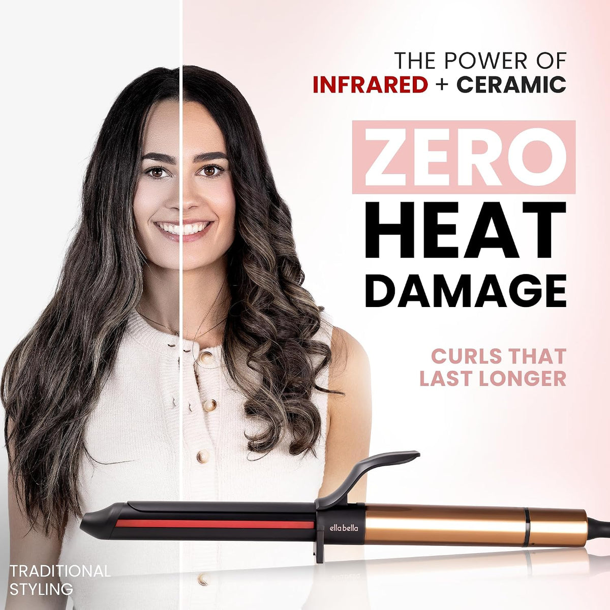 ELLA BELLA® Curling Iron 1.25" Professional Ceramic Wand, All Hair Types