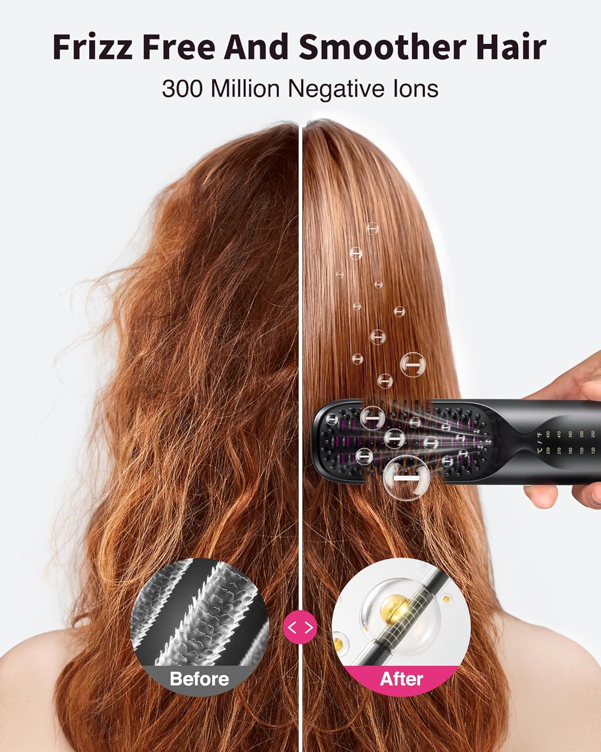 Bopcal Cordless Hair Straightener Brush for Travel, Upgraded Mini Portable Hair Straightening Brush for Women & Men, 300M Anti-Frizz Negative lons Straightening Comb, lonic Care & Fast Heating