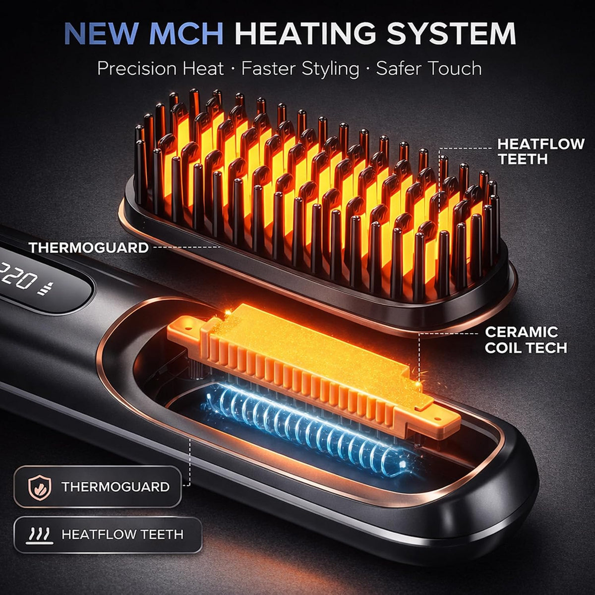 2026 Portable Straightener Brush for Travel, Cordless Hair Straightener Comb for Women,Fast Heating Hair Straightener with LCD Temperature Display, Travel Gift
