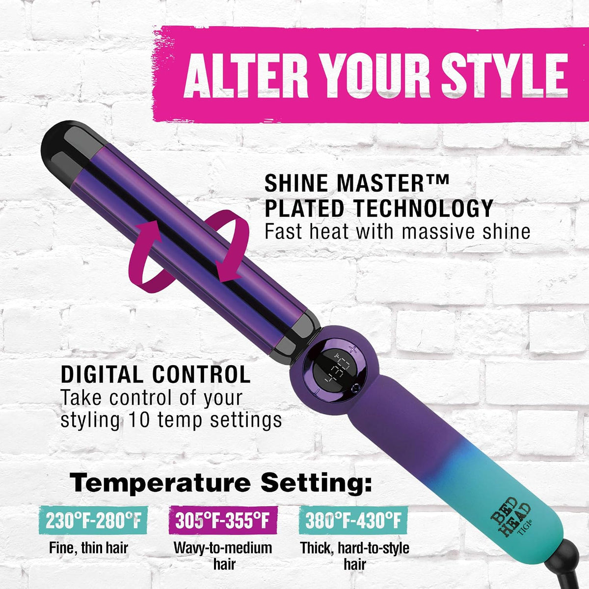 Bed Head Rough Volume 1.25" Digital Hair Curling Wand