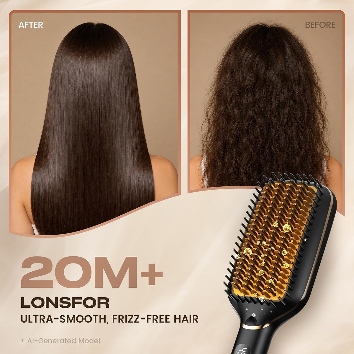 PRITECH Ionic Hair Straightener Brush, 20s Fast Heating 5 Temps Hot Comb