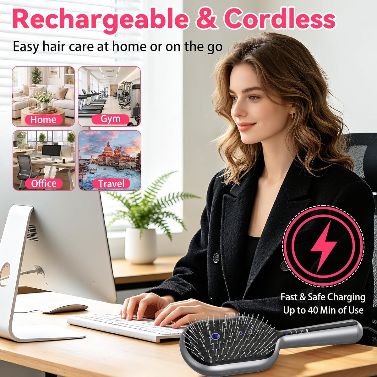 5-in-1 Electric Spray Air Cushion Massage Comb for Women Misting Hair Brush Anti-Tangle Hair Comb for Dry Frizzy Hair, Steam Mist Straightening Comb for Ladies Curly Hair Brush with Water Spray