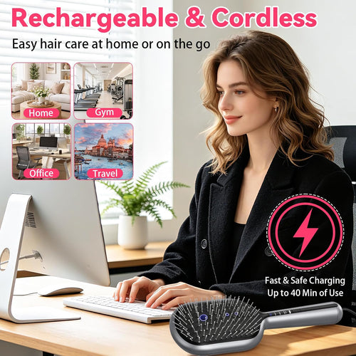 5-in-1 Electric Spray Air Cushion Massage Comb for Women Misting Hair Brush Anti-Tangle Hair Comb for Dry Frizzy Hair, Steam Mist Straightening Comb for Ladies Curly Hair Brush with Water Spray
