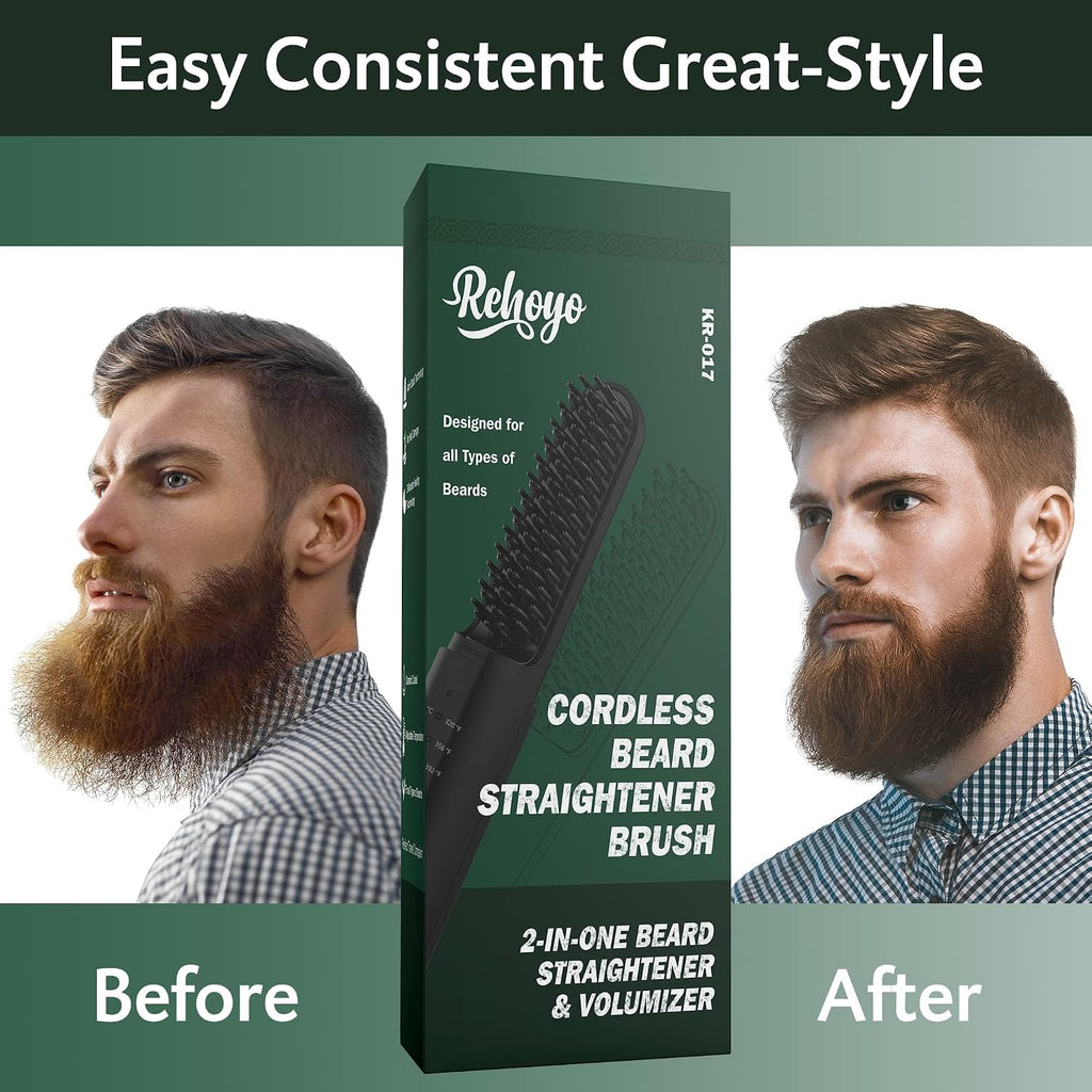 Cordless Beard Straightener for Men, Heated Beard Brush For Travel & Home