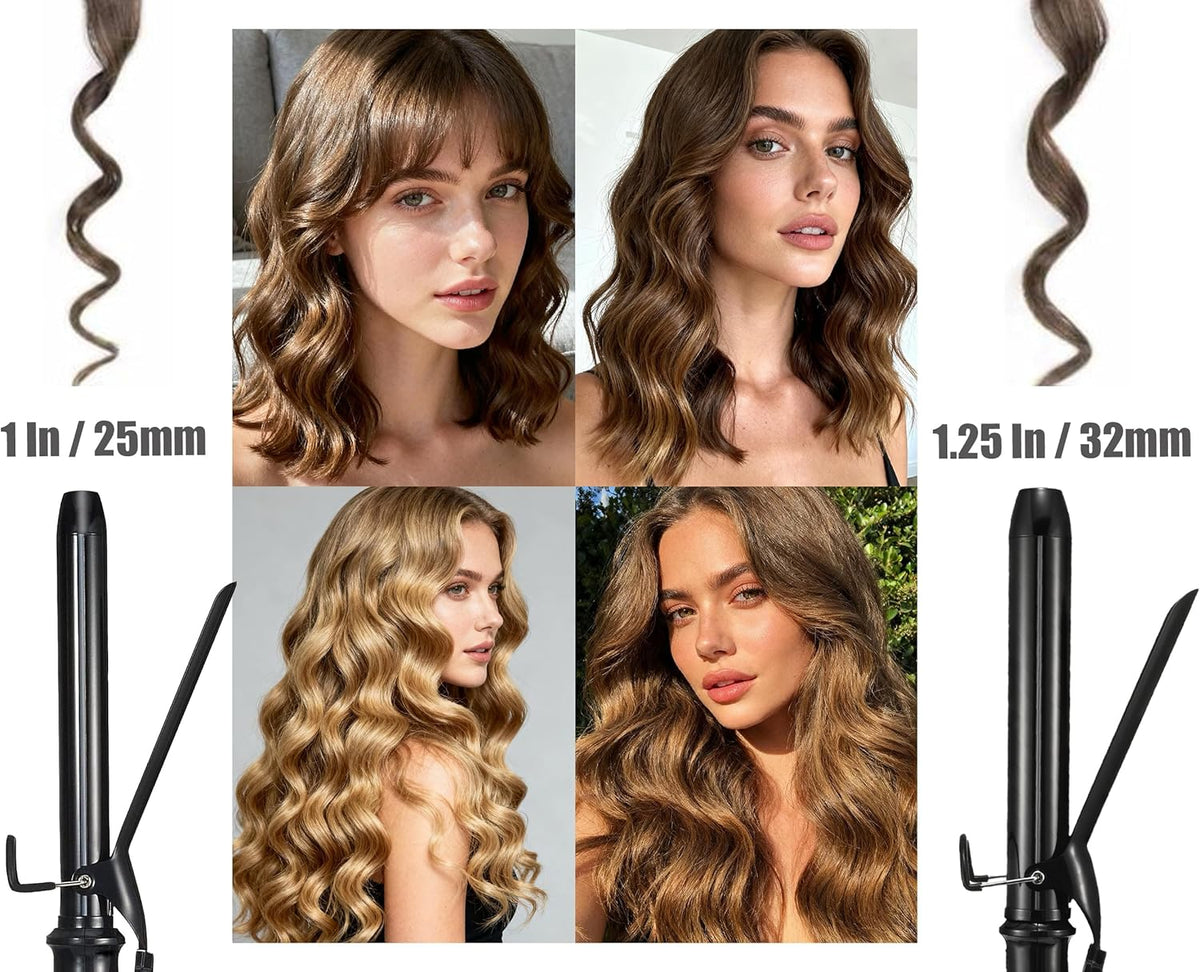 Lanvier 1 Inch Extra Long Hair Curling Iron with Ceramic Tourmaline Barrel, Professional Hair Curler up to 450°F with Dual Voltage for Worldwild Use, Hair Waving Style Tool for Girls&Women–Black